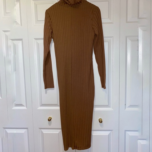 Brown ribbed midi dress - Picture 3 of 4